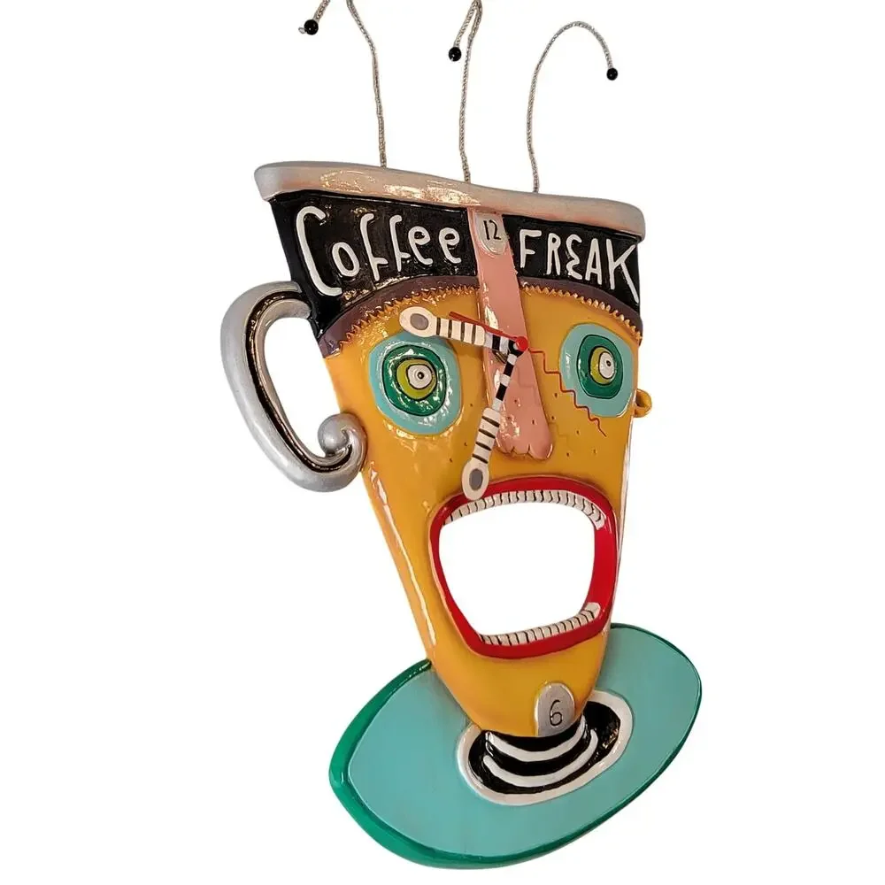Rare Allen Designs Coffee Freak Wall Clock Studio Art Funky Mug Face 13x9